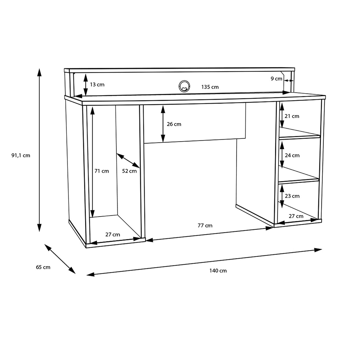 Wooden Gaming Desk With LED Lights - Tezaur