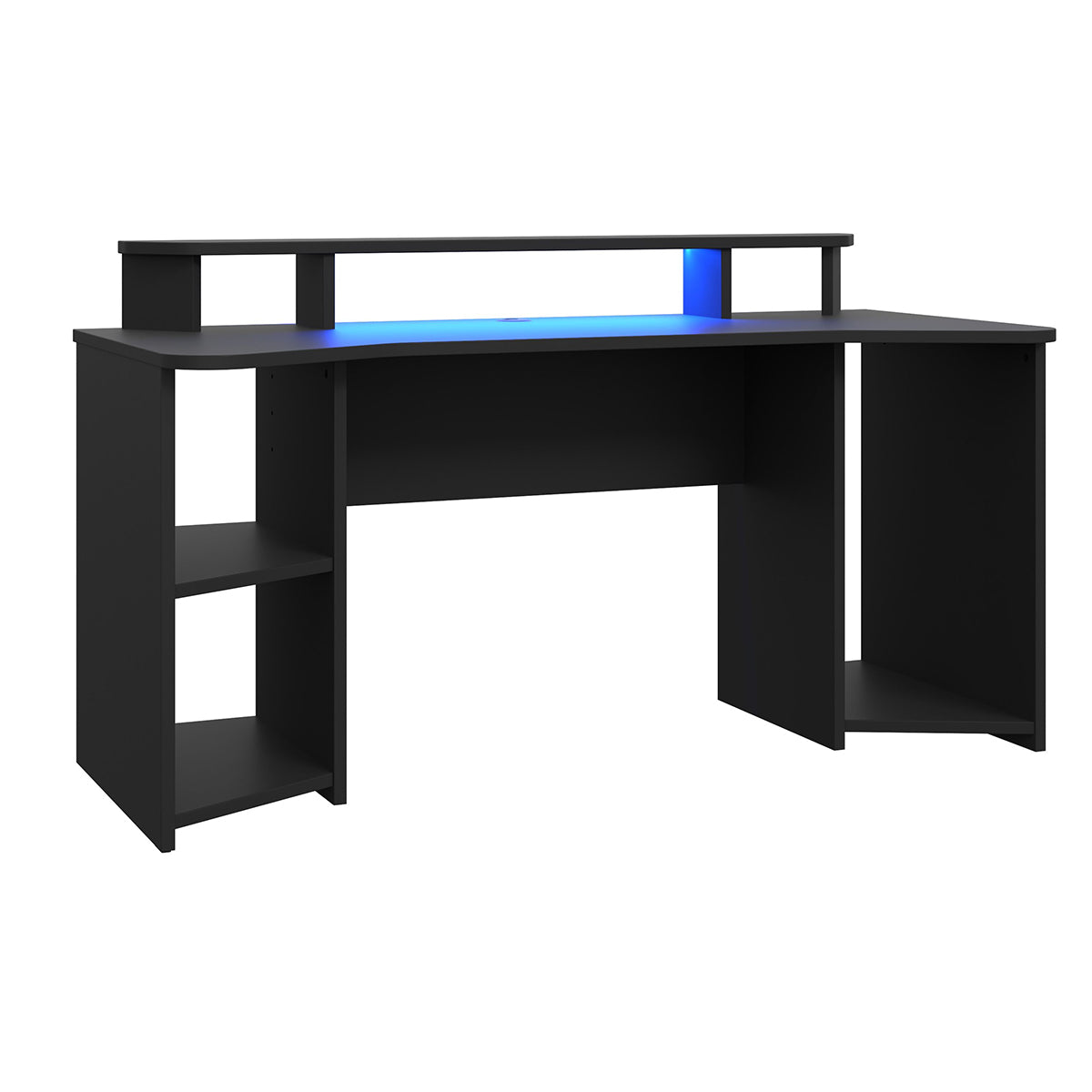 Wooden Gaming Desk With Shelves And LED Lights - Tezaur