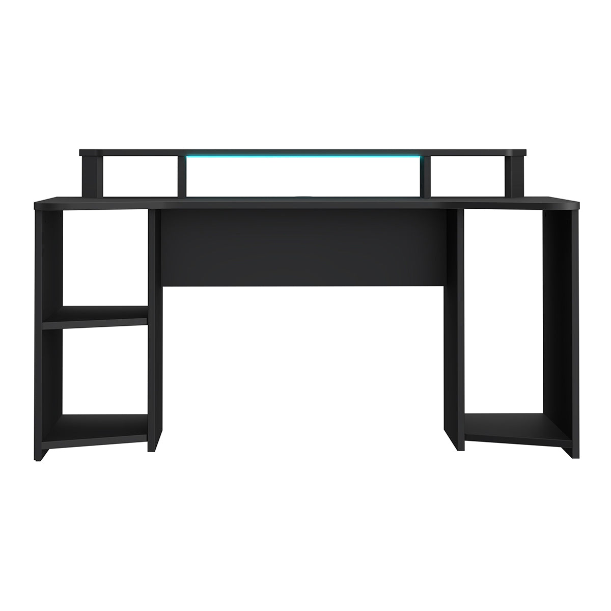 Wooden Gaming Desk With Shelves And LED Lights - Tezaur