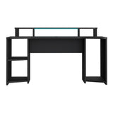 Wooden Gaming Desk With Shelves And LED Lights - Tezaur