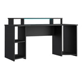 Wooden Gaming Desk With Shelves And LED Lights - Tezaur