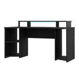 Wooden Gaming Desk With Shelves And LED Lights - Tezaur