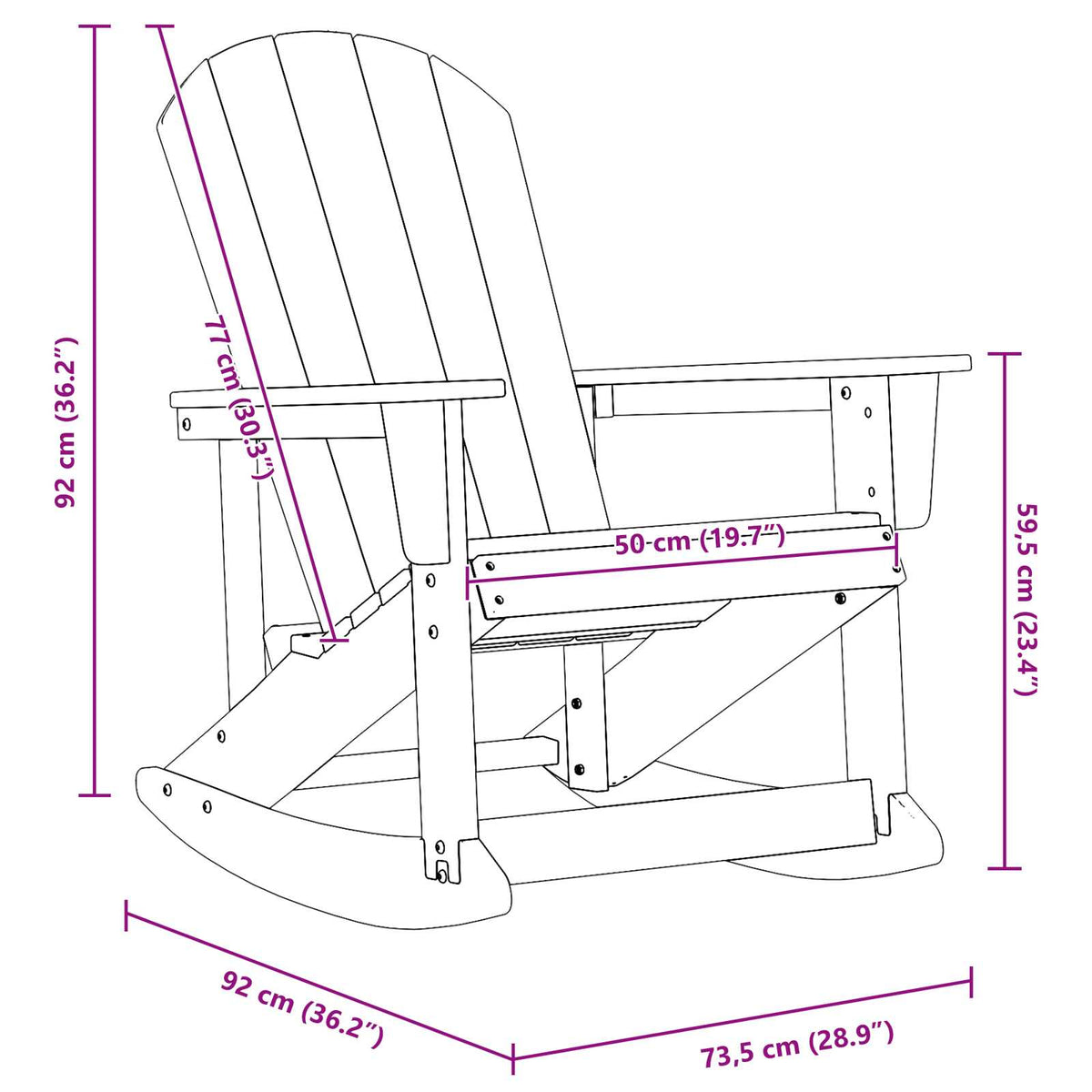 Wooden Garden Rocking Armchair Adirondack 73.5cm Wide - Vantage Home