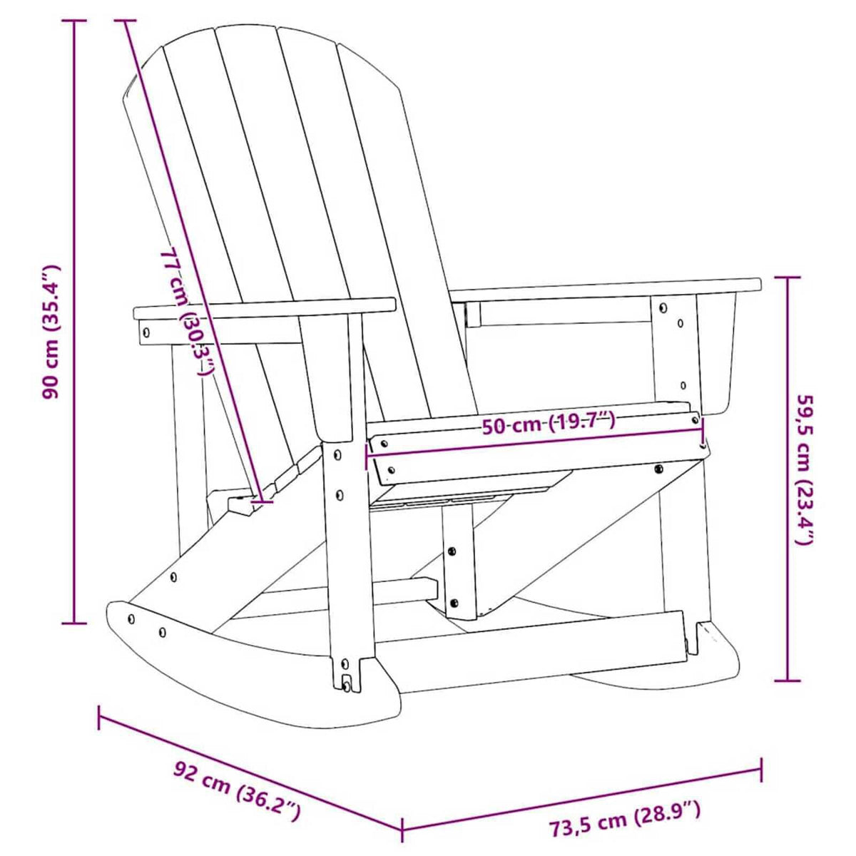 Wooden Garden Rocking Armchair Adirondack 73.5cm Wide - Vantage Home