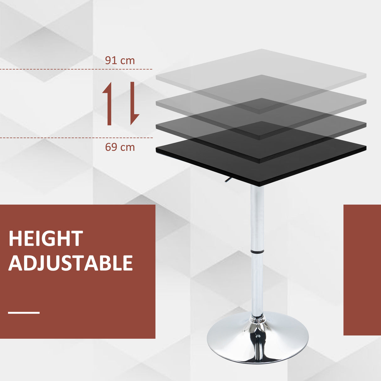Wooden Height Adjustable Counter Bar Table Square With Swivel Top - Velmora