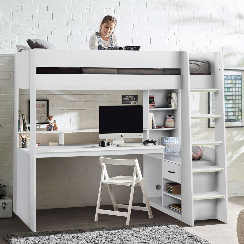 Wooden High Sleeper Bed With Gaming Desk - Blaze