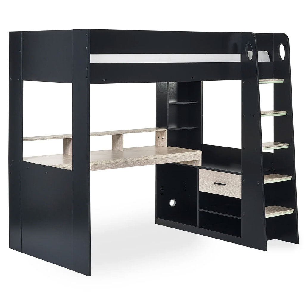 Wooden High Sleeper Bed With Gaming Desk - Blaze
