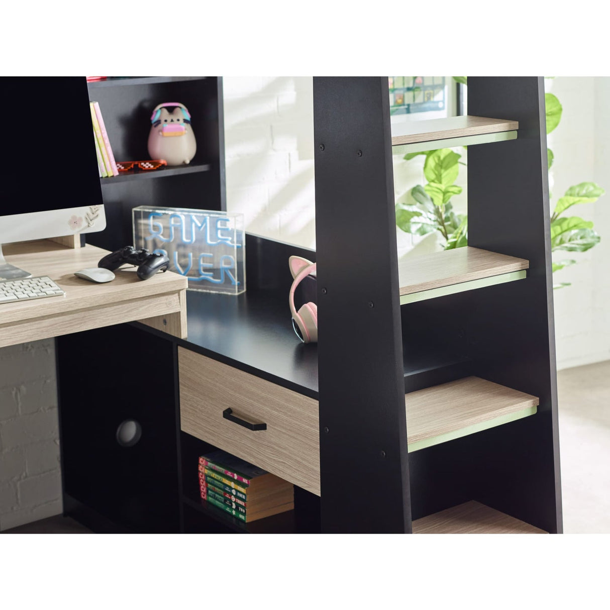 Wooden High Sleeper Bed With Gaming Desk - Blaze