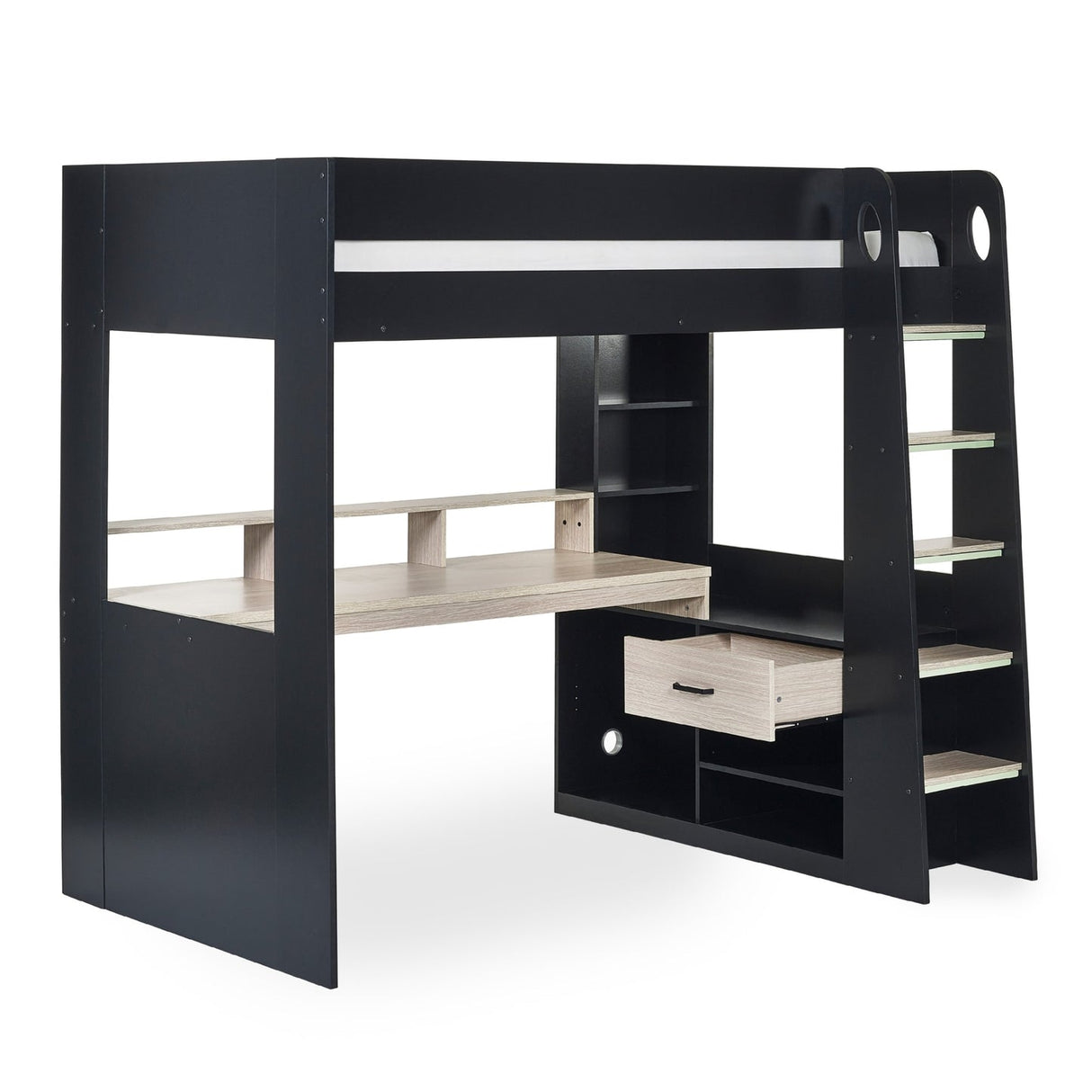 Wooden High Sleeper Bed With Gaming Desk - Blaze