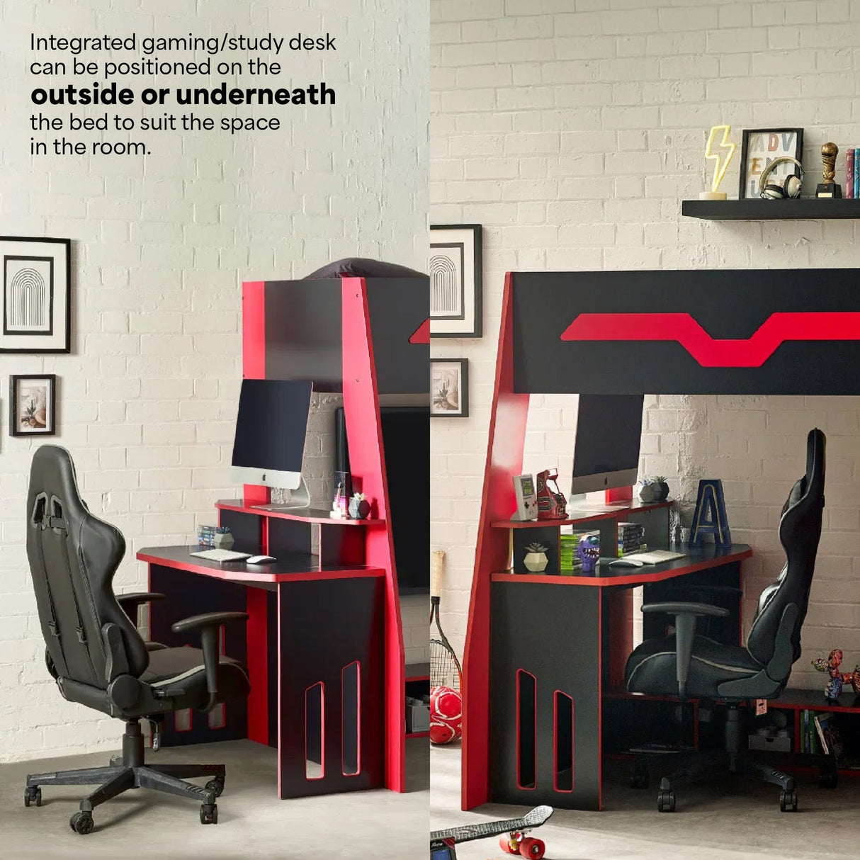 Wooden High Sleeper Bed With Gaming Desk - Eagle