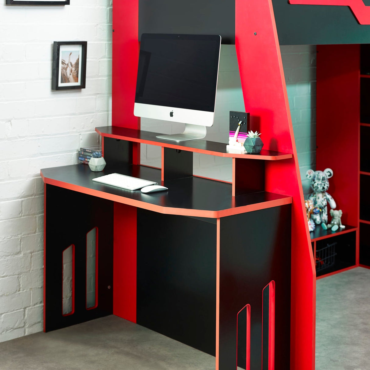 Wooden High Sleeper Bed With Gaming Desk - Eagle