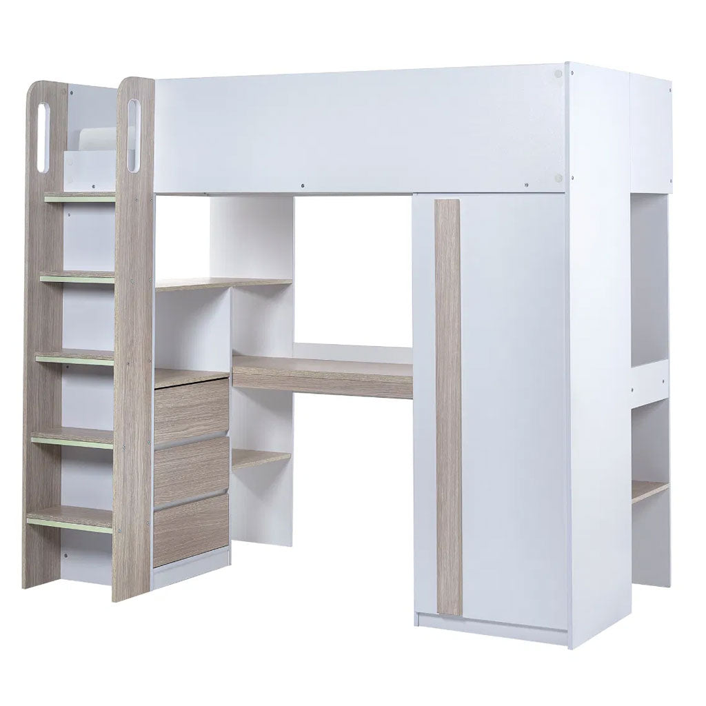 Wooden High Sleeper Bed With Ladder - Ocean