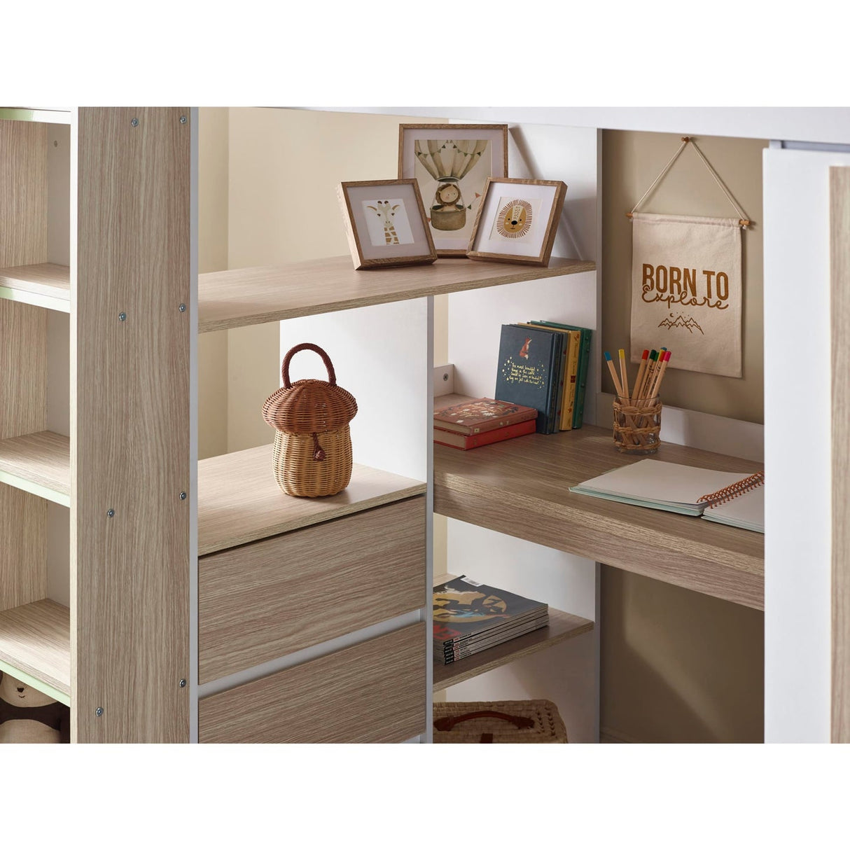 Wooden High Sleeper Bed With Ladder - Ocean