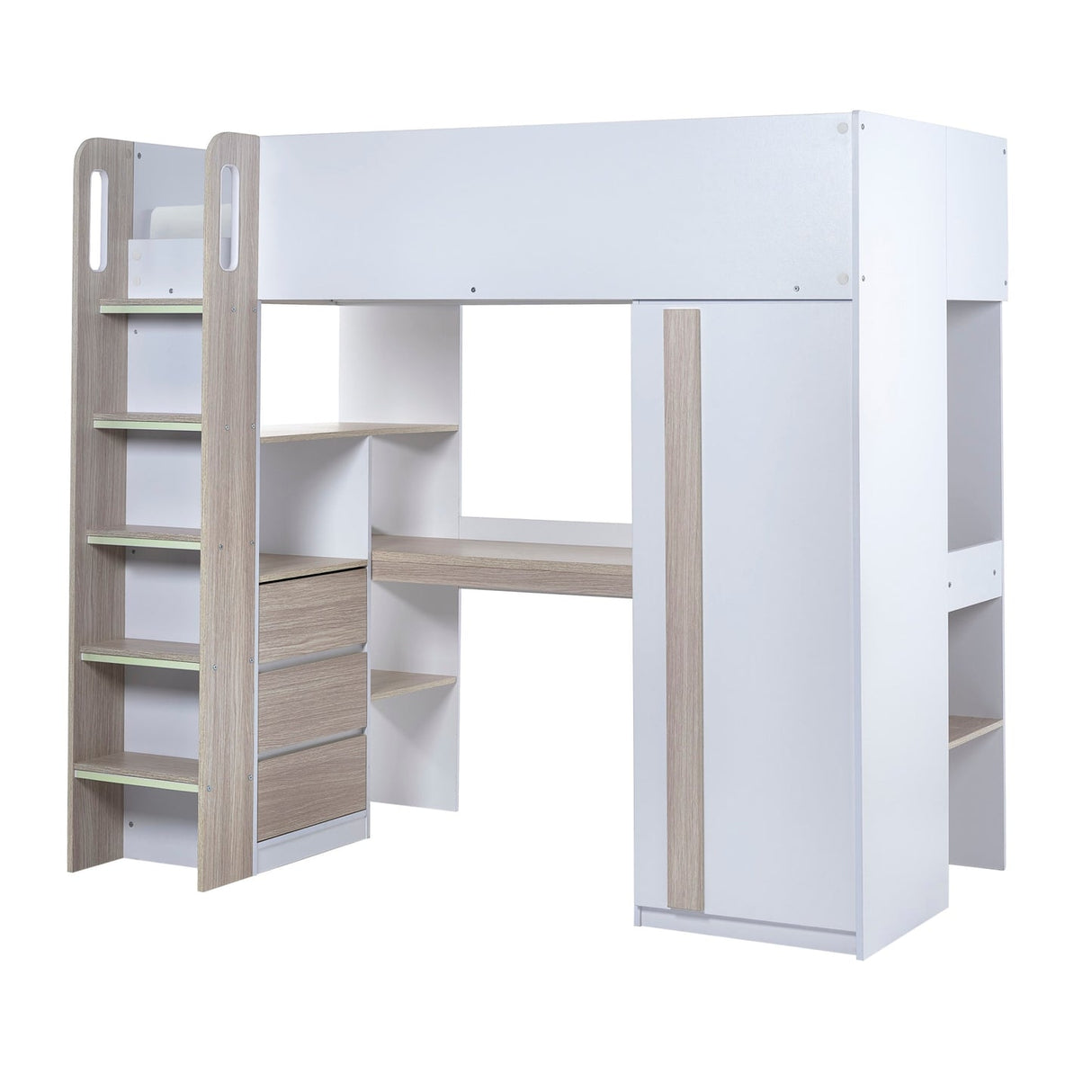Wooden High Sleeper Bed With Ladder - Ocean