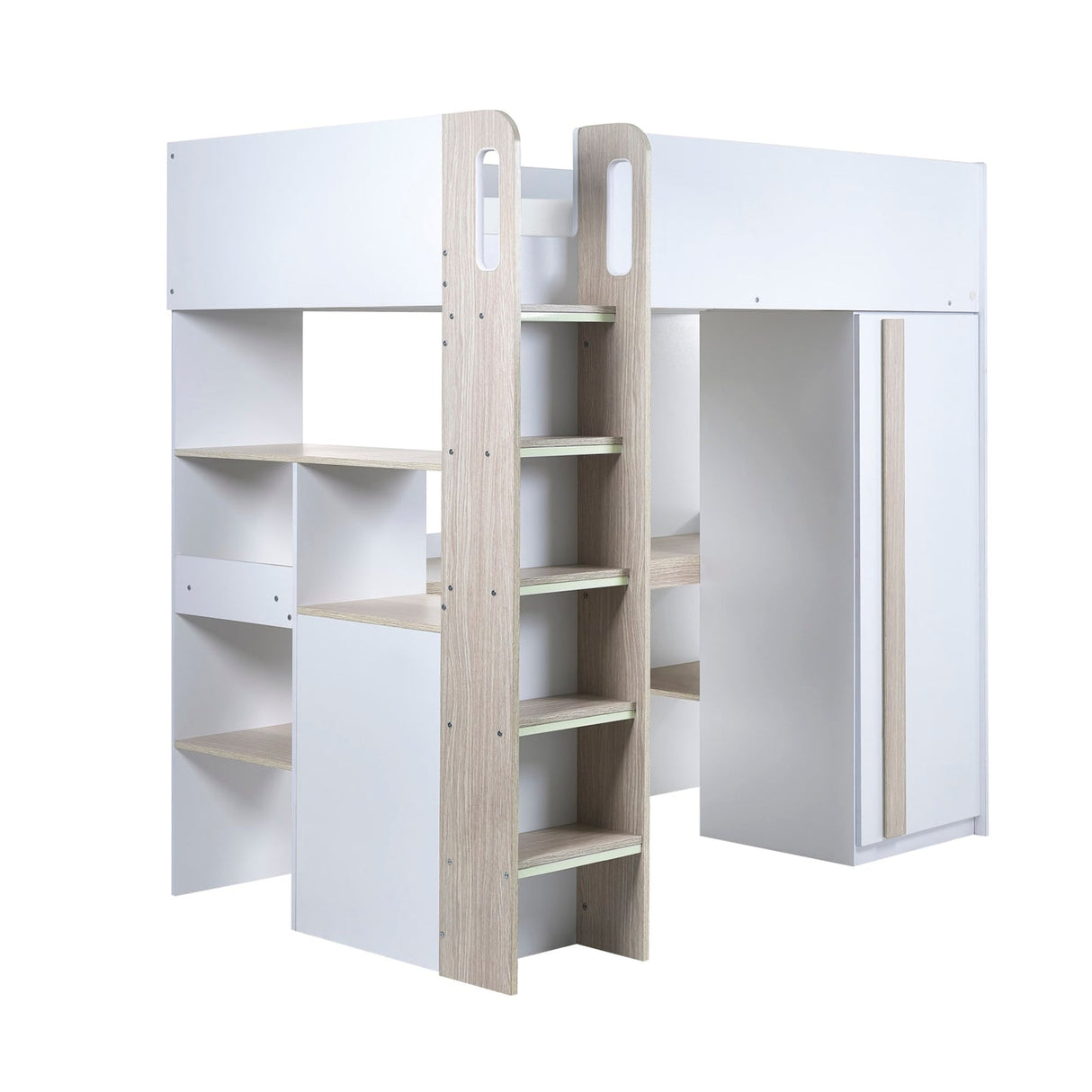 Wooden High Sleeper Bed With Ladder - Ocean