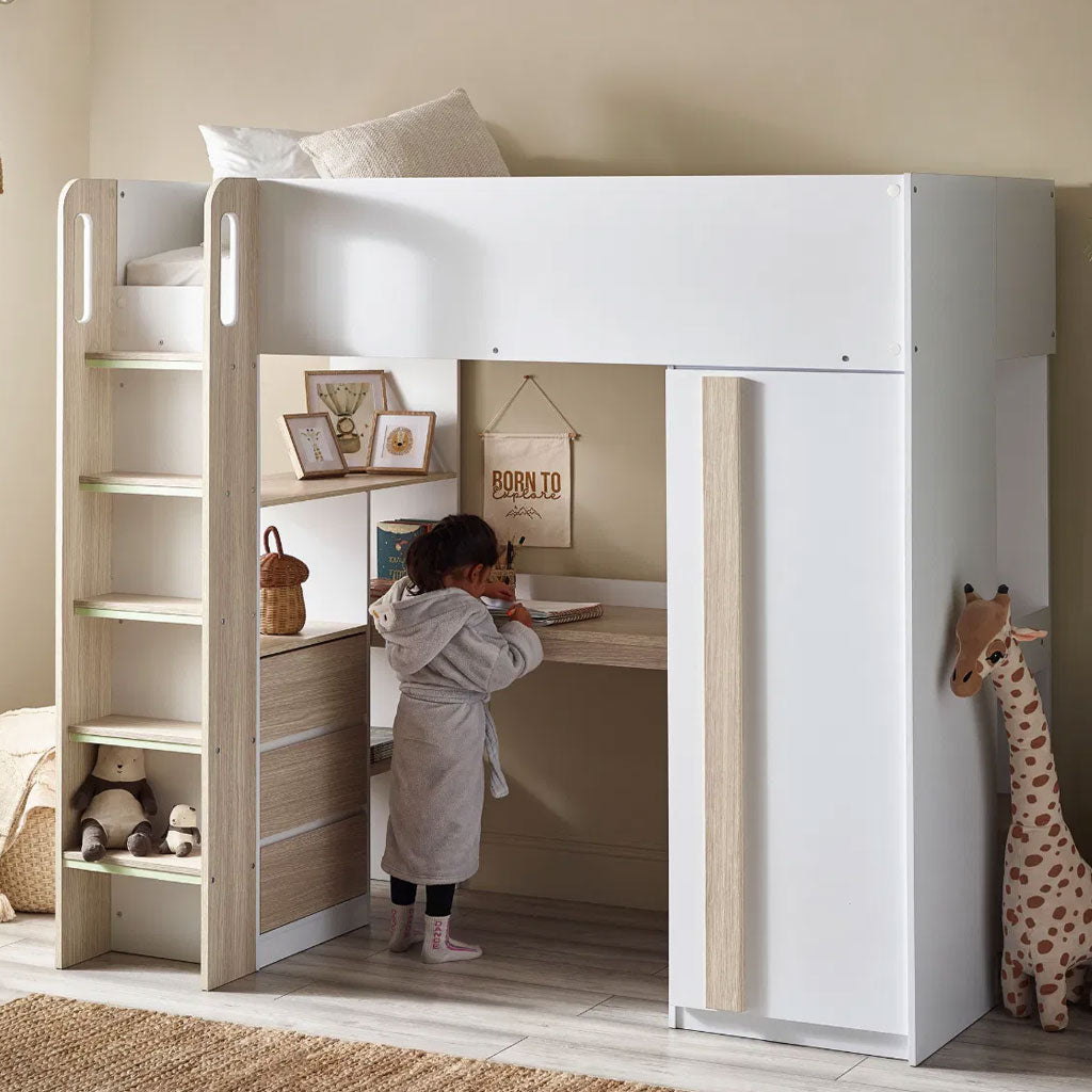 Wooden High Sleeper Bed With Ladder - Ocean