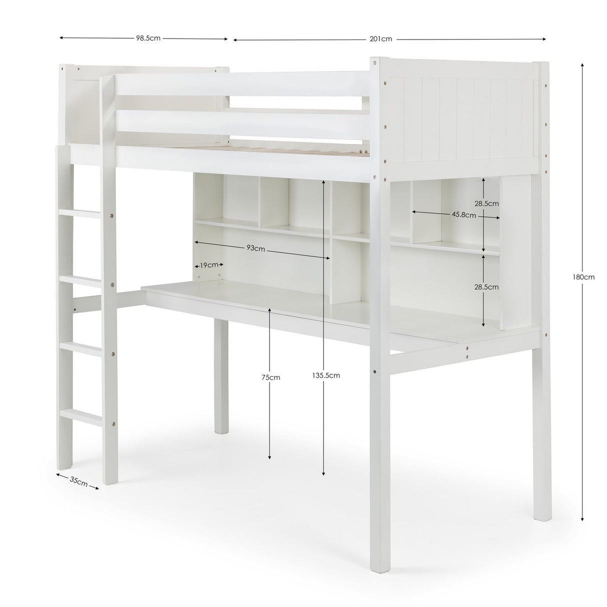 Wooden High Sleeper Bed With Ladder - Titan