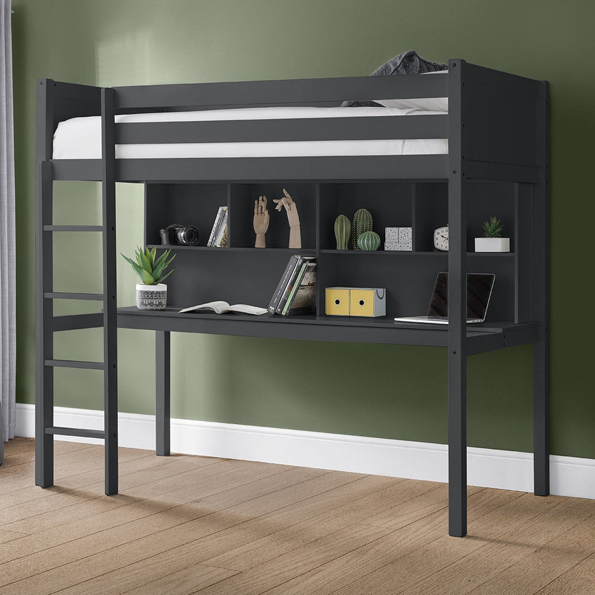 Wooden High Sleeper Bed With Ladder - Titan