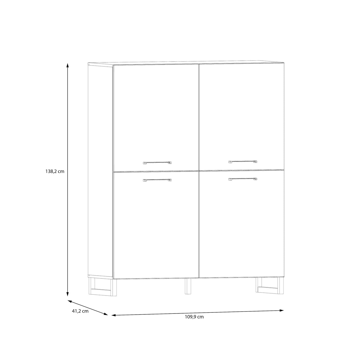 Wooden Highboard With 4 Doors - Sali