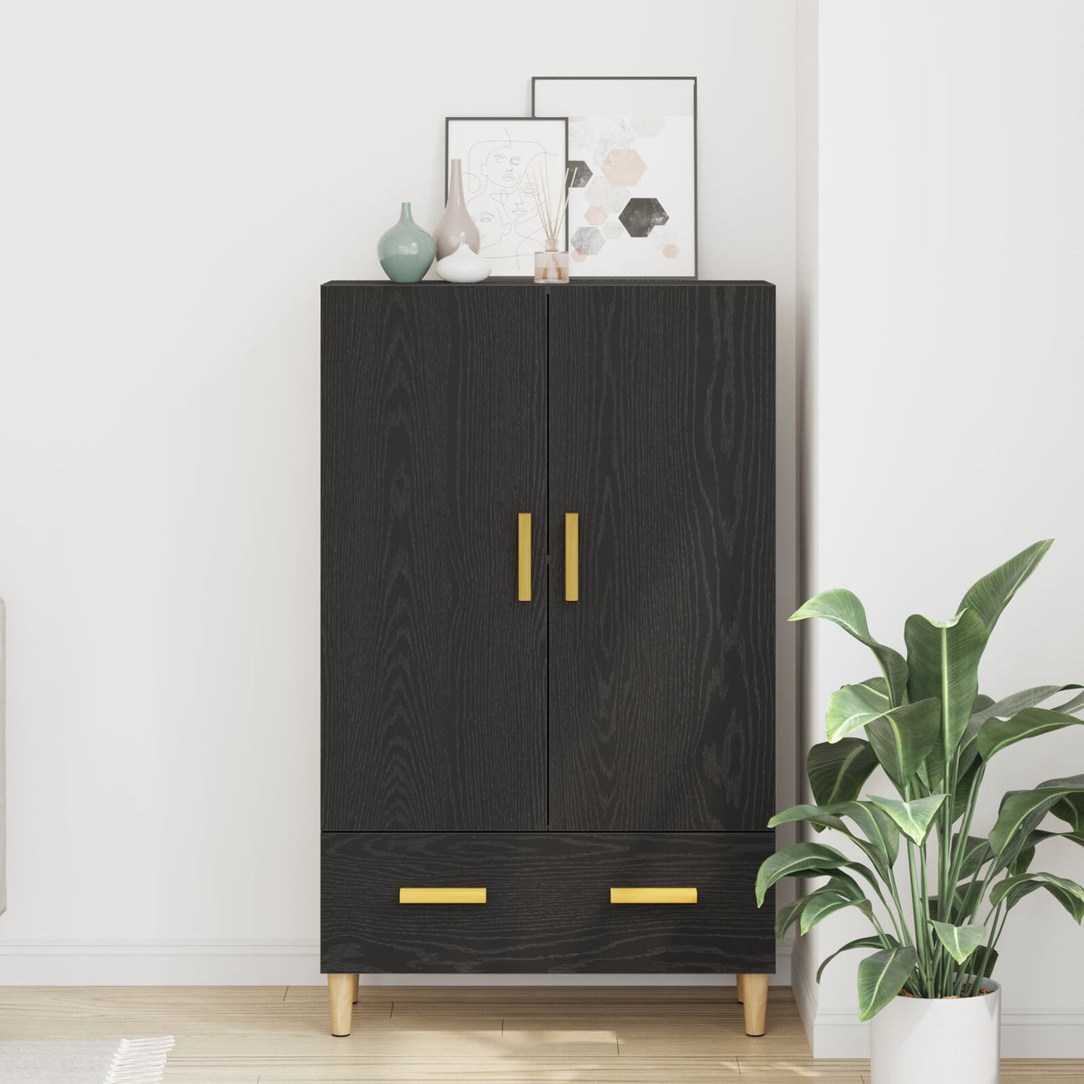 Wooden Highboard 70cm Wide With 2 Doors 1 Drawer - Vantage Home