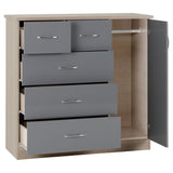 Wooden Highboard With 1 Door And 5 Drawers - Nevada