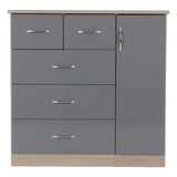 Wooden Highboard With 1 Door And 5 Drawers - Nevada