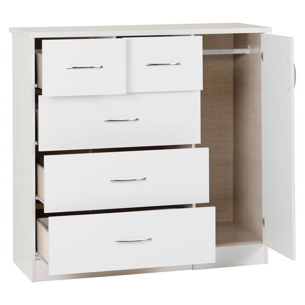 Wooden Highboard With 1 Door And 5 Drawers - Nevada