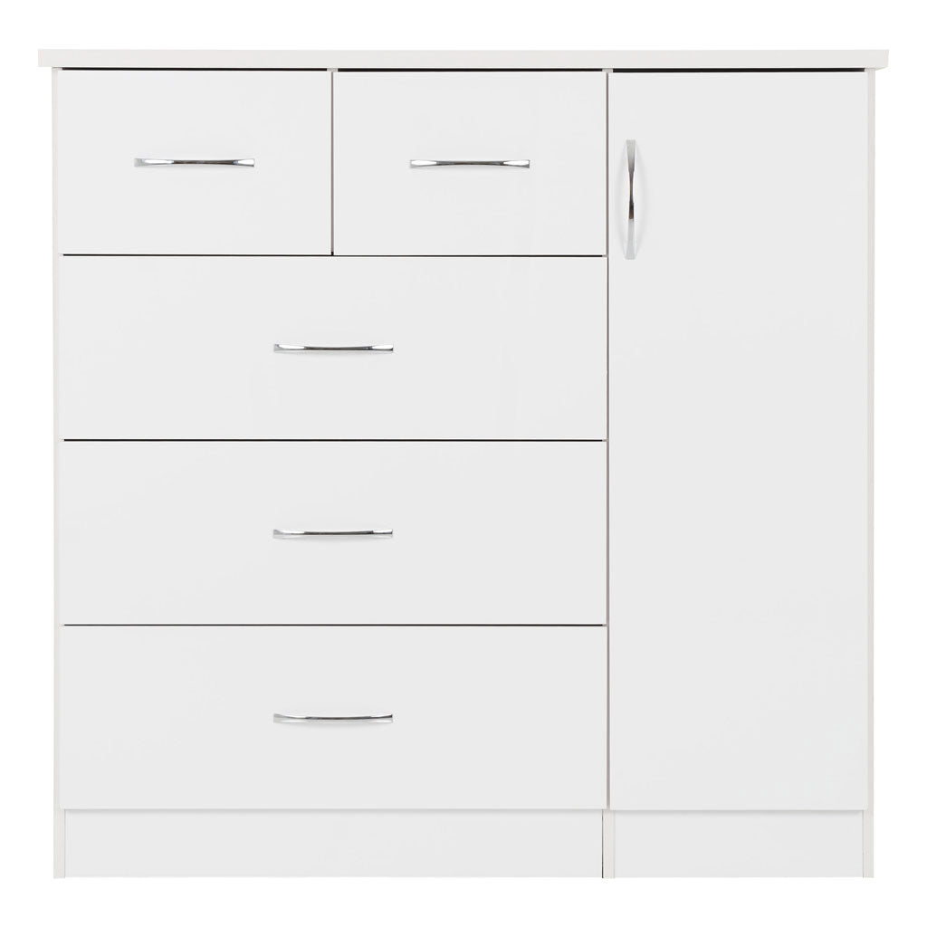 Wooden Highboard With 1 Door And 5 Drawers - Nevada