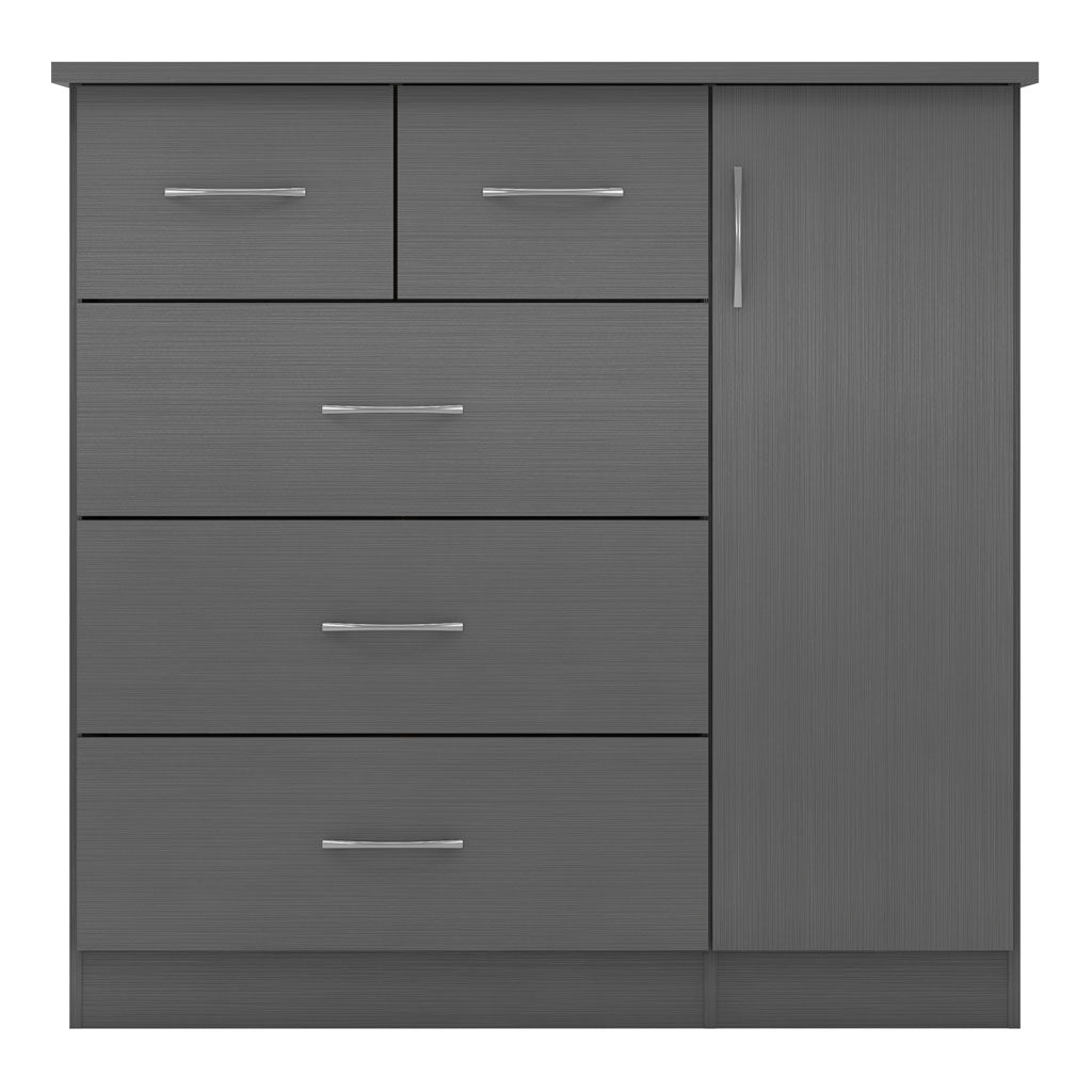 Wooden Highboard With 1 Door And 5 Drawers - Nevada