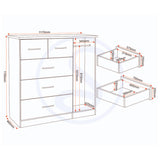 Wooden Highboard With 1 Door And 5 Drawers - Nevada