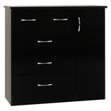 Wooden Highboard With 1 Door And 5 Drawers - Nevada