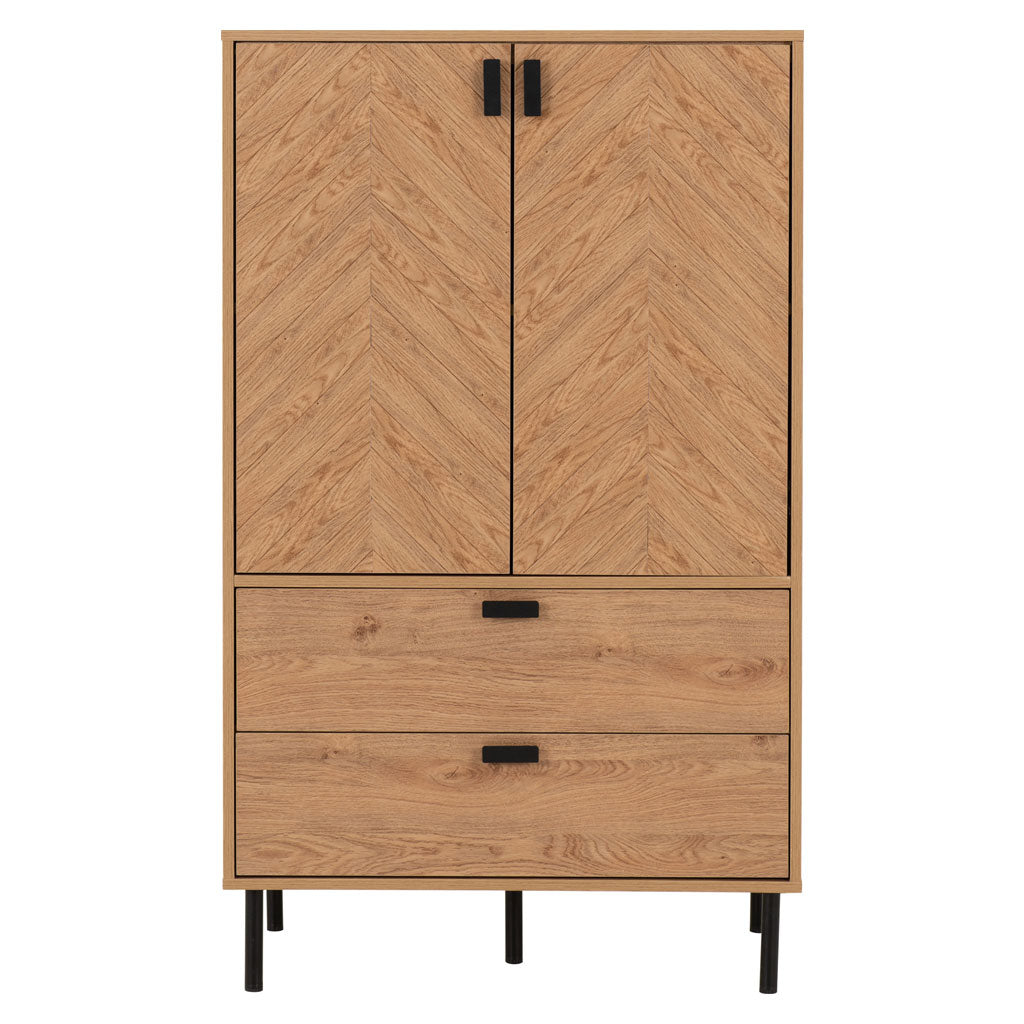 Wooden Highboard With 2 Doors And 2 Drawers - Leon