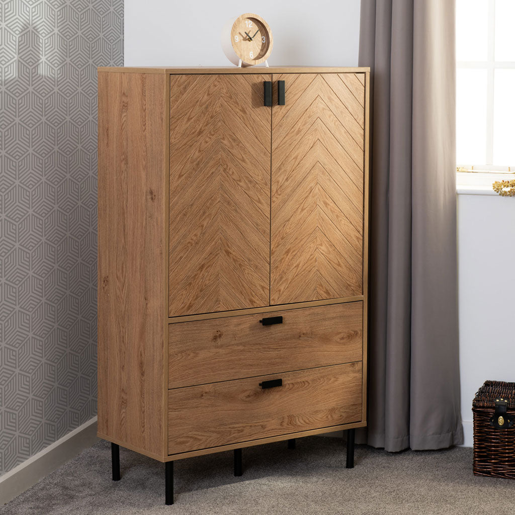 Wooden Highboard With 2 Doors And 2 Drawers - Leon