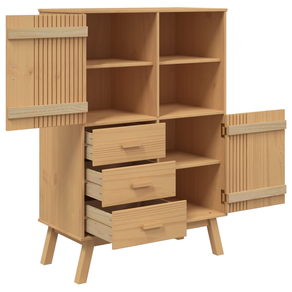 Wooden Highboard With 2 Doors And 3 Drawers - Olden