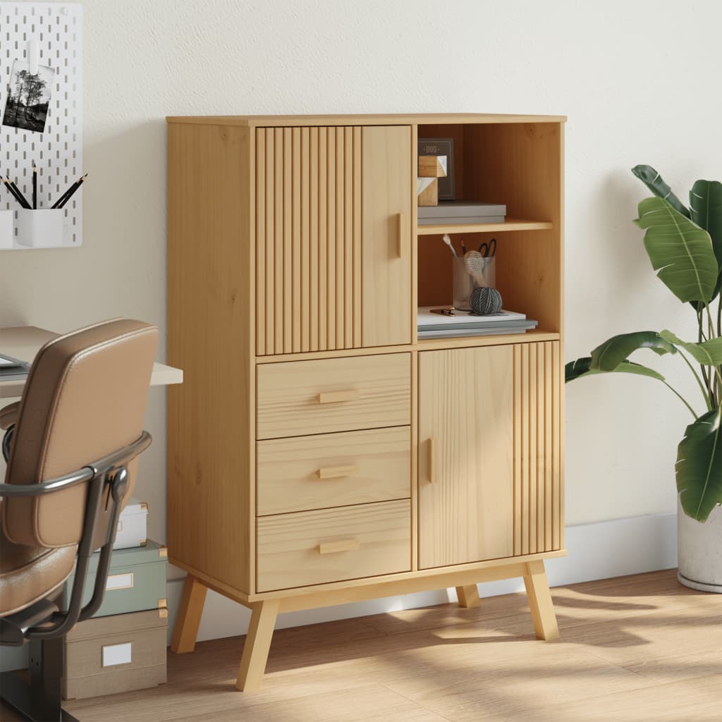 Wooden Highboard With 2 Doors And 3 Drawers - Olden
