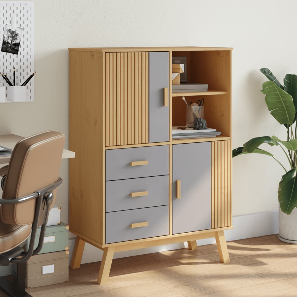 Wooden Highboard With 2 Doors And 3 Drawers - Olden