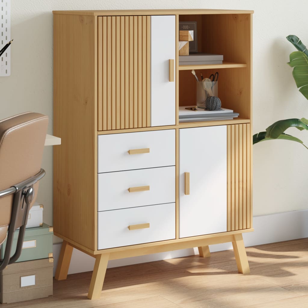 Wooden Highboard With 2 Doors And 3 Drawers - Olden