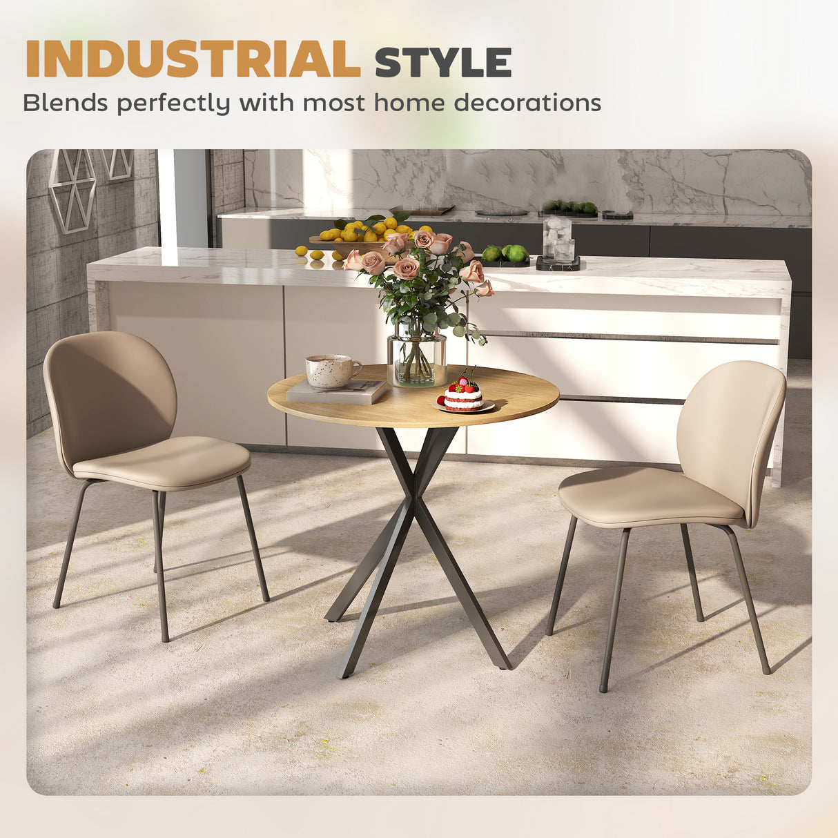 Wooden Industrial Dining Table 80cm Round for 2 to 4 People - Velmora