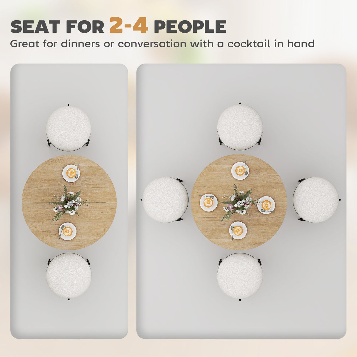 Wooden Industrial Dining Table 80cm Round for 2 to 4 People - Velmora