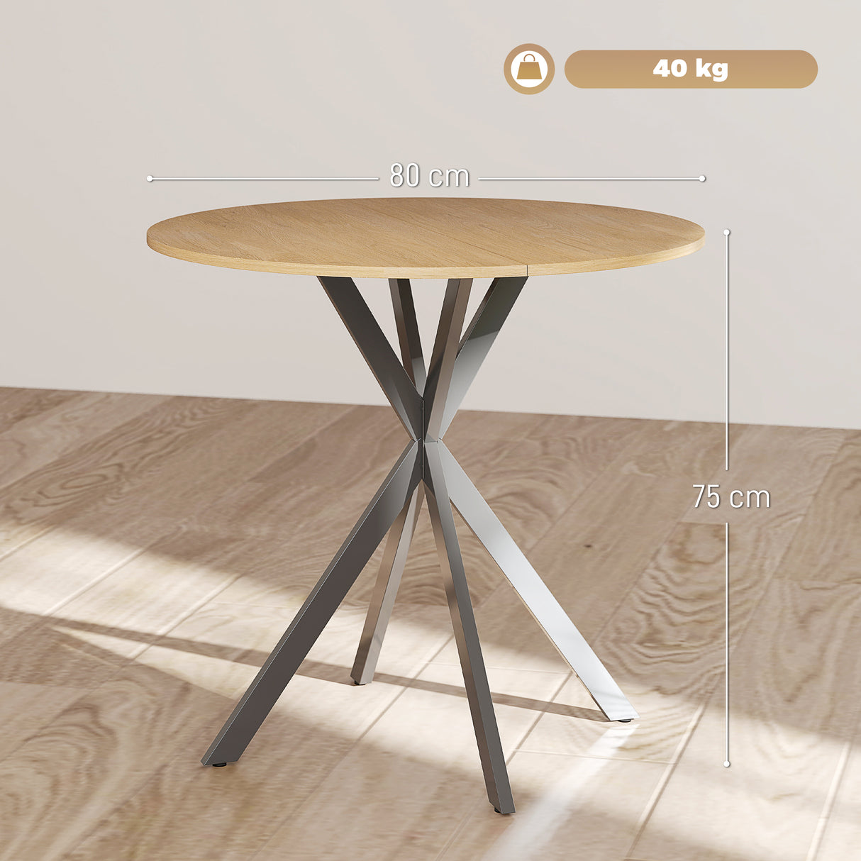 Wooden Industrial Dining Table 80cm Round for 2 to 4 People - Velmora