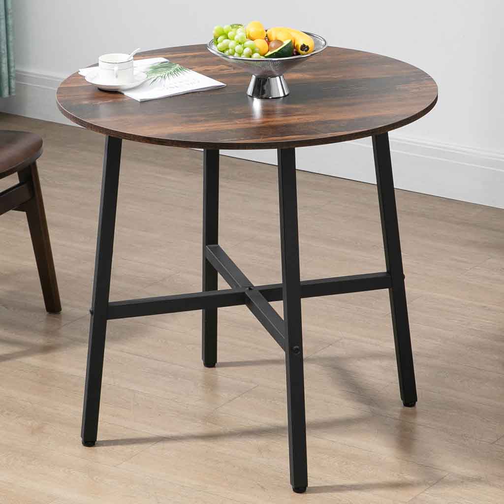 Wooden Industrial Dining Table 85cm Round for 4 People - Velmora