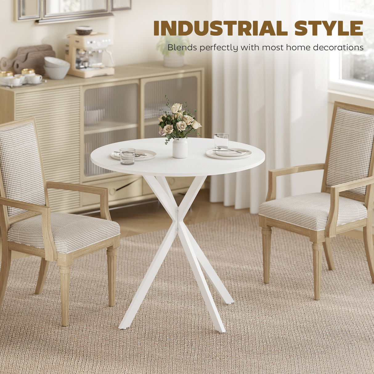 Wooden Industrial Dining Table Round for 2 to 4 People - Velmora
