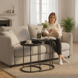 Wooden Industrial Nest of 2 Tables Round - Velmora