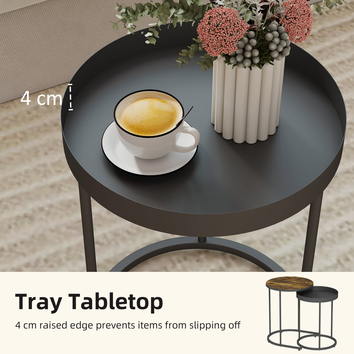 Wooden Industrial Nest of 2 Tables Round - Velmora