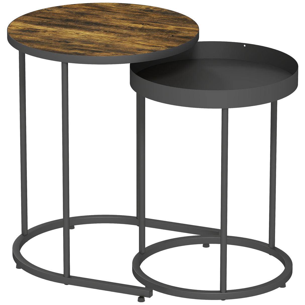 Wooden Industrial Nest of 2 Tables Round - Velmora