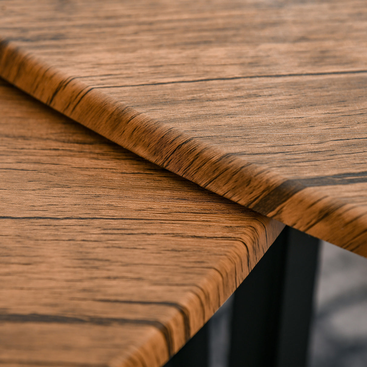 Wooden Industrial Nest of 3 Tables in Triangle With Metal Legs - Velmora