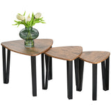 Wooden Industrial Nest of 3 Tables in Triangle With Metal Legs - Velmora