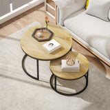 Wooden Industrial Nesting Coffee Tables Round in Set of 2 - Velmora