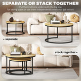 Wooden Industrial Nesting Coffee Tables Round in Set of 2 - Velmora