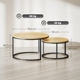 Wooden Industrial Nesting Coffee Tables Round in Set of 2 - Velmora